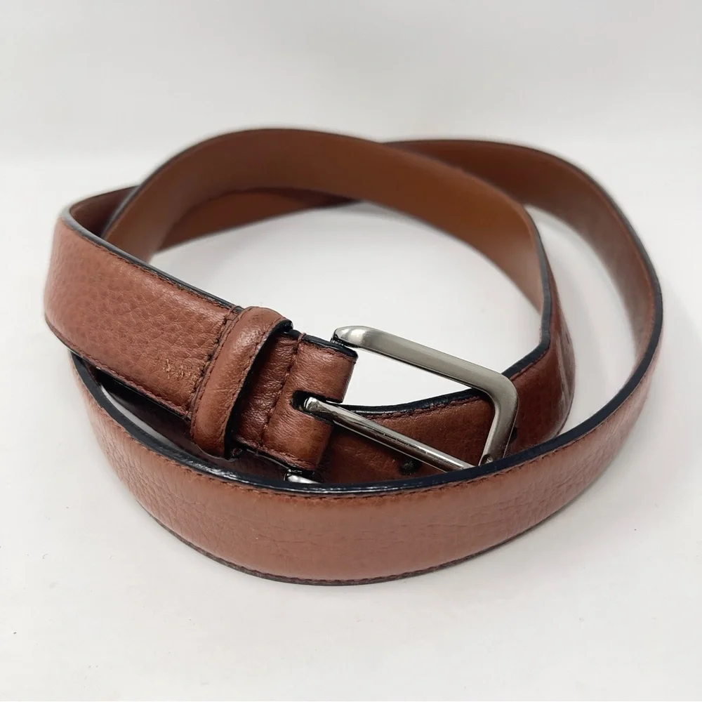 Vintage‎ Brown Full Grain Italian Leather Belt, Silver Buckle Classic, Men's 48